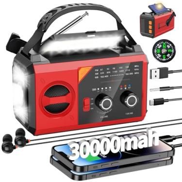 Imagem de Rádio de emergência de 30000 mAh com alerta meteorológico NOAA, rádio meteorológico portátil AM/FM/NOAA com bússola SOS e lanterna para sobrevivência e acampamento/casa