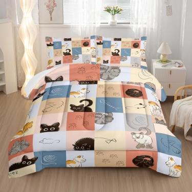Imagem de Nttopship Jogo de cama casal com estampa de animais de estimação, rato e gato, 3 peças, para adolescentes, meninos, meninas, adultos, decoração de quarto, 2 fronhas