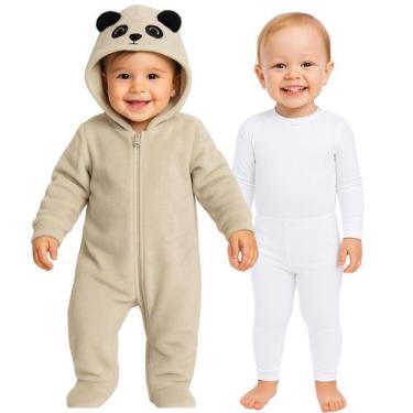 Imagem de Kit Conjunto Body Térmico + Macacão Fleece Peluciado Bebê - Fofotinhos