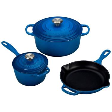 Imagem de Conjunto de Panelas e Frigideiras Antiaderentes de Ferro Fundido Esmaltado, 5 Peças, LE CREUSET MS1605 59SS, Azul
