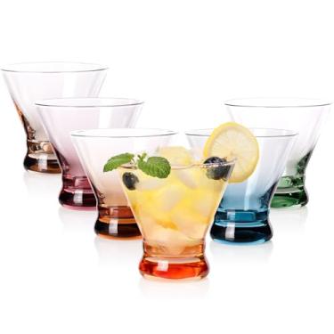 Imagem de Cyrelwing Conjunto de 6 copos de martini coloridos sem haste - Margarita sem haste de 227 g, bar, copo de sobremesa expresso Martini - Presente de coquetel para ela
