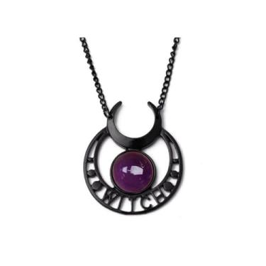 Imagem de ESSPECS Colar gótico de cristal crescente para mulheres, colar de lua gótica para mulheres, Halloween, vermelho, preto, cristal, lua, gótico, Halloween, bruxa, bijuteria para mulheres, Large, Latão