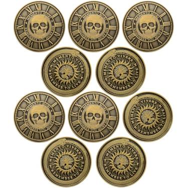 Imagem de Moeda Memento Mori, Pacote com 10 Medalhões Estoicismo Presente Amor Fati Metal Dourado Color Token EDC Challenge Stoic Reminder Pingente Momento Mori Presente para Prática Estóica Diária Memento