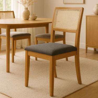 Imagem de Kit 4 Cadeiras de Jantar Madeira Maciça Mel Encosto Telinha Palha Esto