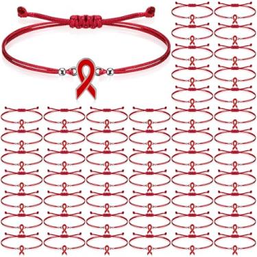 Imagem de Huquary 80 peças pulseira vermelha conscientização doença cardíaca HIV Aids dui conscientização ajustável fita vermelha presente para homens mulheres lutador sobrevivente de câncer joias
