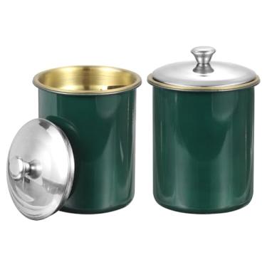 Imagem de HARFINGTON 2 peças cinzeiro de carro com tampa aço inoxidável cheiro sem fumaça à prova de vento portátil mini suporte de copo cinzeiro balde de bumbum para carro, casa, escritório, verde