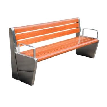 Imagem de Banco externo cadeira de encosto de parque ao ar livre, moldura de aço inoxidável, banco de madeira, jardim, pátio, lazer, bancos de jardim (médio)
