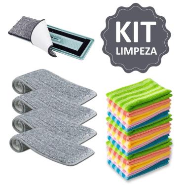 Imagem de Kit Limpeza Completo 10 Panos Microfibras Com 3 Refil Mop Rodo Ideal para Casa