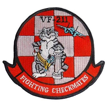 Imagem de Emblema bordado USN VF-211 Fighting Checkmates Fighter Attack Squadron da Marinha dos Estados Unidos, com adesivo de ferro