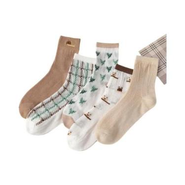 Imagem de Meias Femininas Curtas de Ursinho - 5 Pares Confortáveis e Fofas, Códi