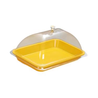 Imagem de IEUDNS Suporte para bolo com tampa de prato de servir em formato de cúpula, prato de bolo multifuncional reutilizável, de servir para restaurante, cupcake, Amarelo