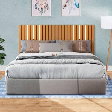 Imagem de Cabeceira Suspensa Ripada Com Led Queen Size E Casal Nature Nettie Shop Jm