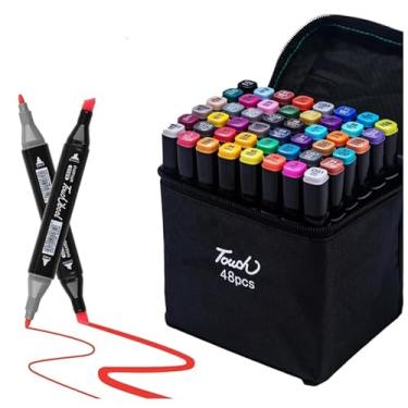 Imagem de Kit de Canetinhas Marcador Permanete Ponta Dupla Para Colorir Desenho Escolar Profissional Com Estojo Cores Vivas