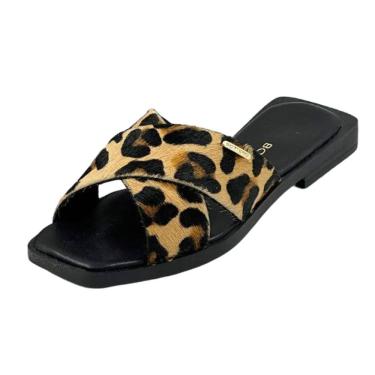 Imagem de Chinelo Feminino Rasteira Couro Macio Bottero Animal Print