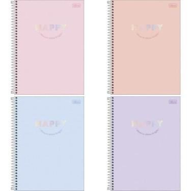 Imagem de Caderno Espiral Capa Dura HAPPY 1 Matéria 80 Folhas - Pacote com 04 - 