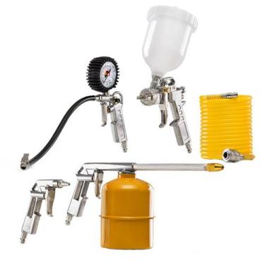 Imagem de Kit Pintura Profissional 5 Pç Pistola Limpeza Calibrador Mangueira - T