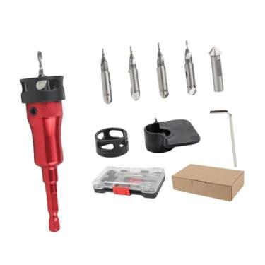 Imagem de MotiveTech Conjunto de brocas escareadoras com design de quatro ranhuras, portátil, multifuncional, com estojo de armazenamento, batente de profundidade, com 1 Chave Inglesa