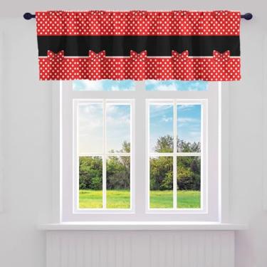 Imagem de jejeloiu Lindas cortinas de saia com laço para sala de estar quarto banheiro branco bolinhas sanefas de cozinha, tratamento de janela vermelha princesa feminina, 1 painel 132 x 45 cm