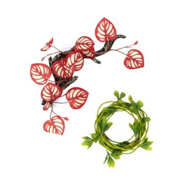 Imagem de Pacote com 2 répteis de trepadeira – Madeira flutuante de resina com ventosas e hera dobrável (médio-grande 25,4 cm) para terrários, lagartixas, lagartos, cobras e habitats de répteis (veia carmesim)