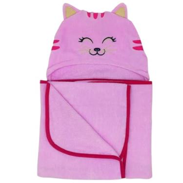 Imagem de Toalha Banho Infantil Bebê Capuz Bichinho 100% Algodão 80x80 (Rosa Gatinha Lia)