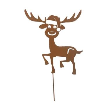 Imagem de Generic Estaca de jardim, ornamento de placa de quintal, estátua de rena, silhueta de metal, decoração de Natal, para casa, caminho, gramado, Chapéu de Papai Noel