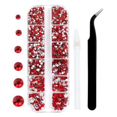Imagem de Conjunto de strass GAVIYE 3792 peças com encosto plano vermelho para u