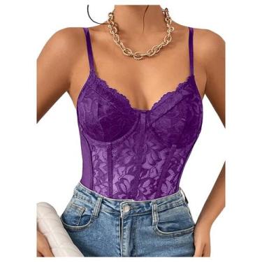Imagem de Bodysuit Milumia, espartilho feminino de renda floral de malha transpa