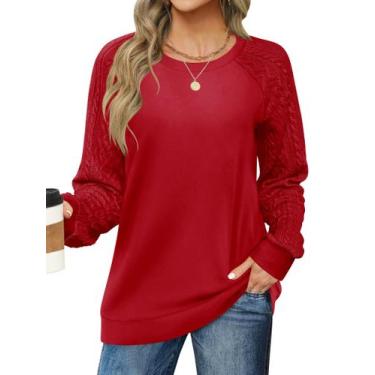 Imagem de Suéteres de Natal LOMON Moletom de gola redonda feminina vermelha S