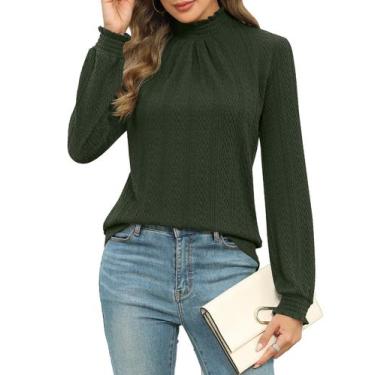 Imagem de Camisa Micoson texturizada com gola simulada para mulheres, verde mili