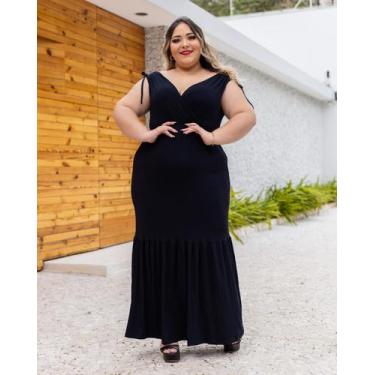 Imagem de Vestido Longo Decote Transpassado Laço Na Manga Plus - luh may, Preto,
