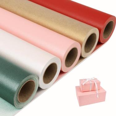 Imagem de Papel de regalo NESCCI mate color sólido con brillo perlado, 5 rollos