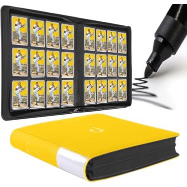 Imagem de Fichário de cartão premium com 12 bolsos – serve para 1200 cartões, fichário de cartão sem anel 3 x 4 com mangas para cartões colecionáveis e cartões esportivos (modelo D, amarelo dourado)