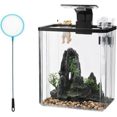 Imagem de GarveeLife Tanque de peixes pequeno de 7 litros, kit de tanque de peixes Betta com filtro de luz LED, gerador de oxigênio, kits iniciantes de tanque de peixes para beta, peixinho dourado