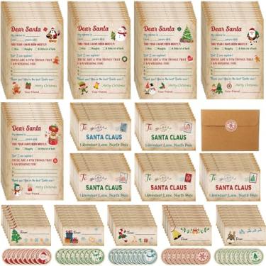Imagem de Containlol Kit de escrita de carta para o Papai Noel, 225 peças, preencha o cartão em branco com envelope e adesivo, kit de escrita de carta de Natal para Papai Noel de 12 x 17 cm para suprimentos de