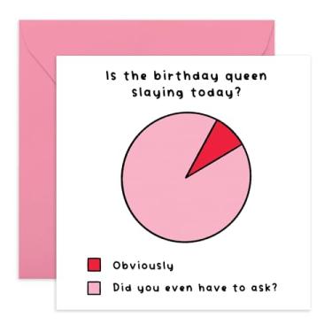 Imagem de Cartão de aniversário feminino – "Is the Queen Slaying Today?" – Linda estampa rosa para mãe, avó, irmã, esposa, namorada, noiva, colega, melhor amiga, ela, mulheres, meninas - Vem com adesivos