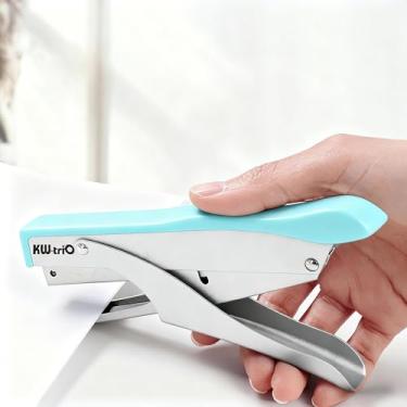 Imagem de Grampeador de alicate resistente, capacidade para 10 folhas, estrutura toda em aço, azul