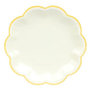 Imagem de AimFun Pratos de festa bege creme sobremesa pratos de papel 18 cm folha dourada borda recortada pratos de bolo descartáveis para festa de chá, aniversário, chá de bebê, suprimentos de festa de