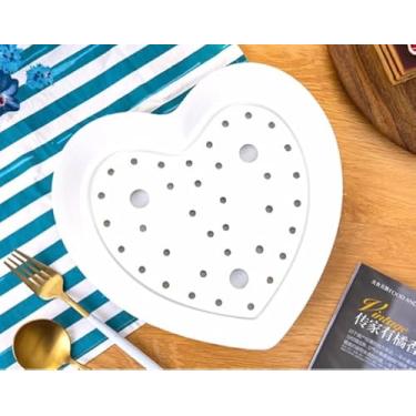 Imagem de Prato de cerâmica branco em forma de coração de 25,4 cm, integrado de camada dupla, adequado para guardar bolinhos, frutas e legumes e sashimi.