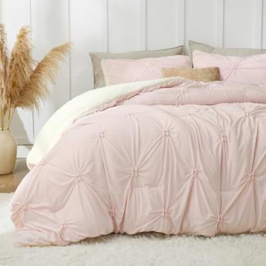 Imagem de BEDELITE Pintuck Conjunto de edredom fofo King Size - edredom rosa sherpa super macio para cama king size, conjunto de cama quente de luxo para o inverno, conjunto de cama felpuda 3 peças (1 edredom