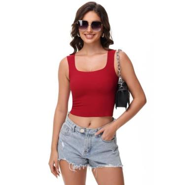 Imagem de Camiseta regata feminina scewhou de duas camadas com gola quadrada ala