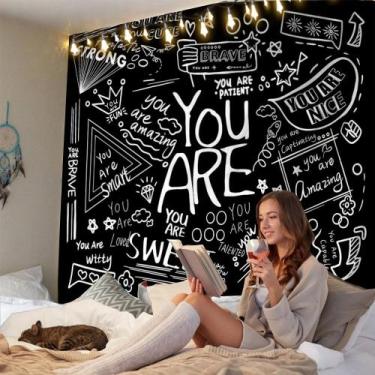 Imagem de Tapeçaria de parede Atrippy You Are Inspirational Preto Branco 130x150