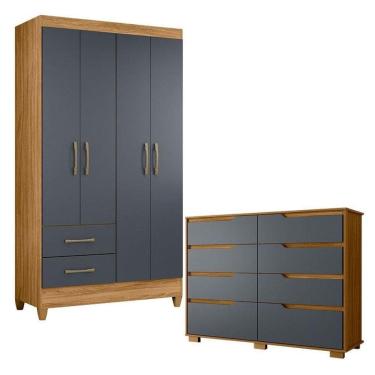 Imagem de Guarda Roupa Solteiro Chile E Cômoda Georgia Freijó Cinza - Moval