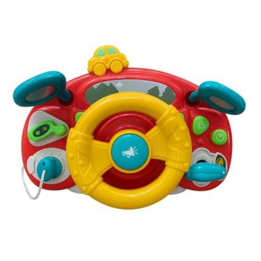 Imagem de Volante Infantil Interativo com Luzes LED e Som, Plástico, Vermelho e Amarelo, 20x20x10cm, Requer 2 Pilhas AA, para Crianças 5-12 Anos, Uso Interior, Tema Esportes