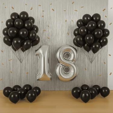 Imagem de Kit Festa Completo Metalizado | Balões Números 40cm + Cortina 2m | Decoração Profissional Econômica(PRATA/PRETO)