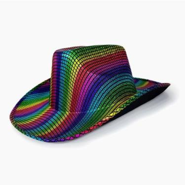 Imagem de Chapéu de cowboy Rainbow Grid Tecido metálico brilhante EVA 38x32x12cm
