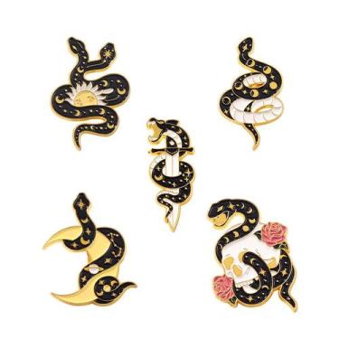 Imagem de Conjunto de broches Gothic Snake Black Enamel Serpent Alloy - yiweisai