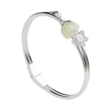 Imagem de Pulseira de prata esterlina 925 Lotus para mulheres com jade branco na
