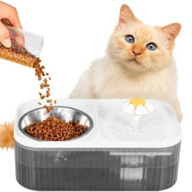 Imagem de Bebedouro para Gatos，Comedouro Elevado para CãEs，Capacidade de 3 Litros，Equipado Com um Sistema de Filtragem de CarvãO Ativado，ForneçA áGua Limpa ao Seu Animal de EstimaçãO(BRANCO)