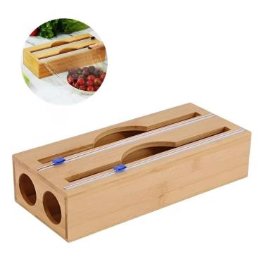 Imagem de Dispenser Papel Toalha E Filme Pvc Com Cortador Duplo Bambu