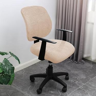 Imagem de CEYISZHU Capa para cadeira de escritório de computador, elástica, 2 peças, capa de assento universal de malha extensível, protetor de móveis para escritório, casa (A-Jacquard cáqui)